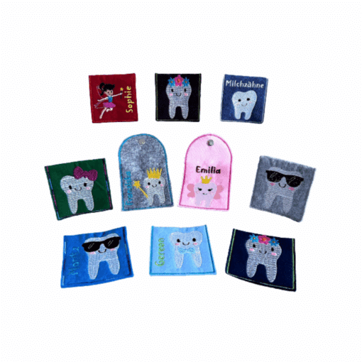 Milchzahntasche aus Filz, personalisiert, verschiedene Designs