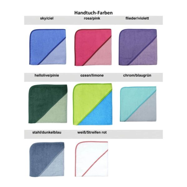 Kapuzenhandtücher in zweifarbiger Optik – Farbvarianten zur Auswahl