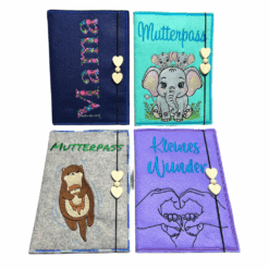Mutterpasshülle Filz personalisiert – mit Elefant, Otter, Herzmotiv und floraler „Mama“-Stickerei