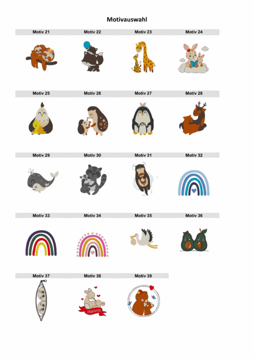 Tierische und verspielte Stickmotive zur Personalisierung einer Mutterpasshülle aus Filz