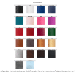Übersicht aller Kunstlederfarben inklusive Glitzerfarben und Vintage-Töne