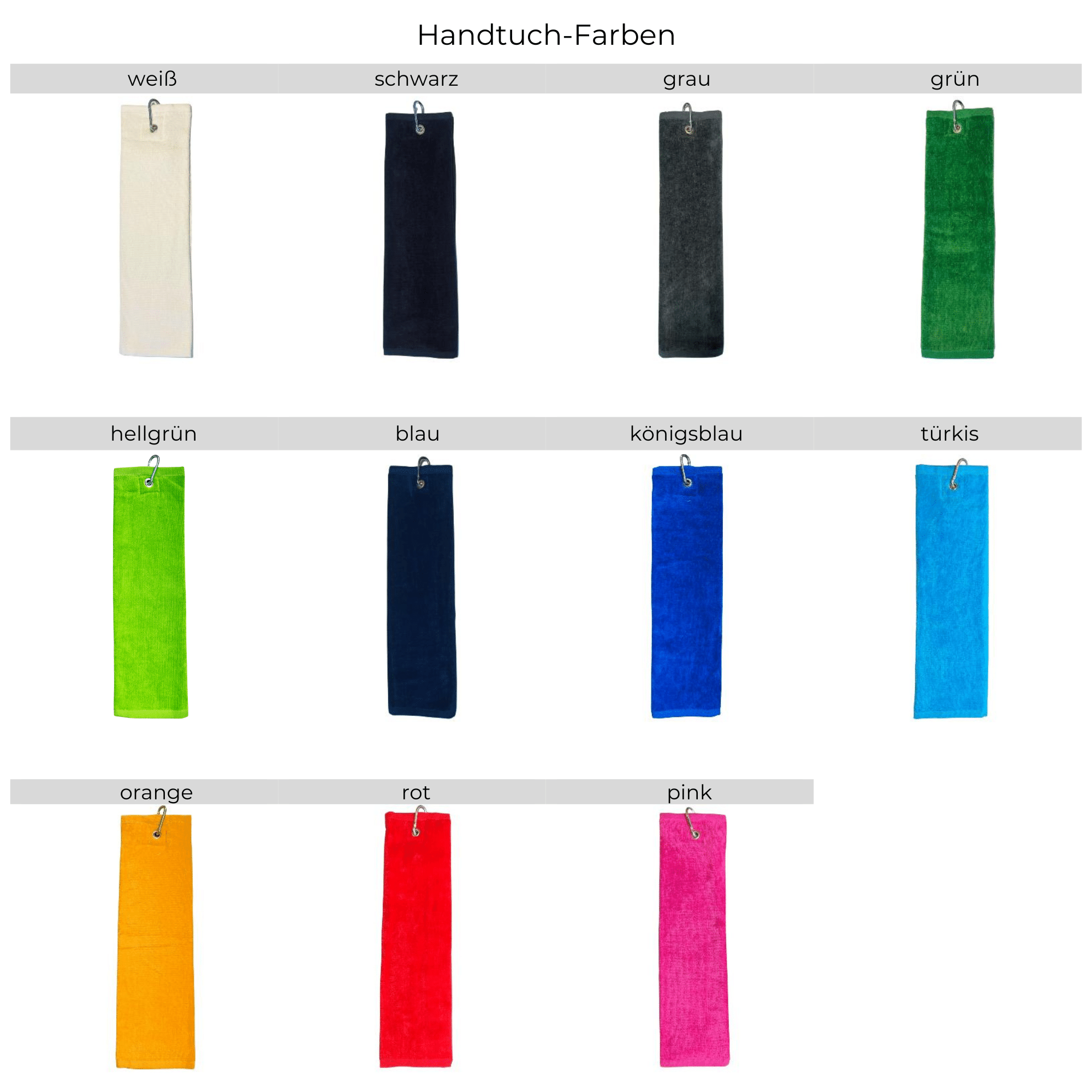 Übersicht aller Pfotenhandtuch-Farben – weiß, grau, pink, grün, blau, türkis, rot, schwarz