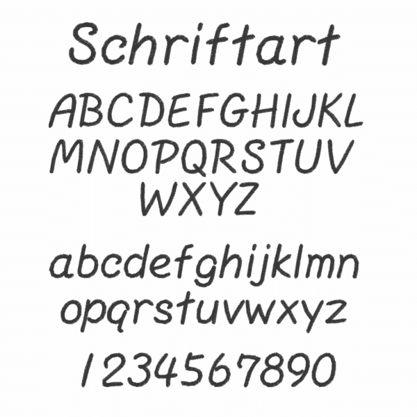 Einfache, handgeschriebene Schriftart mit Namen, inklusive aller Buchstaben und Zahlen.