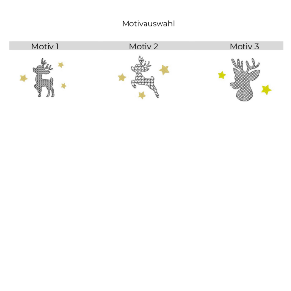 Vorschau von drei Stickmotiven für Lichtbeutel mit Rentieren zur individuellen Auswahl im Shop