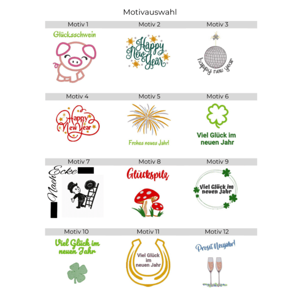 Übersicht aller Stickmotive für Lichtbeutel Silvester – Teil 1