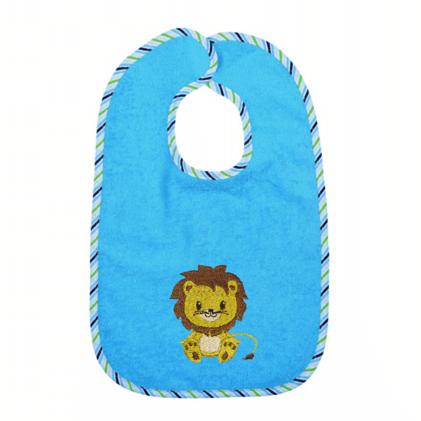 Personalisierte und bestickte Baby Lätzchen – blaues Lätzchen mit süßem Löwenmotiv