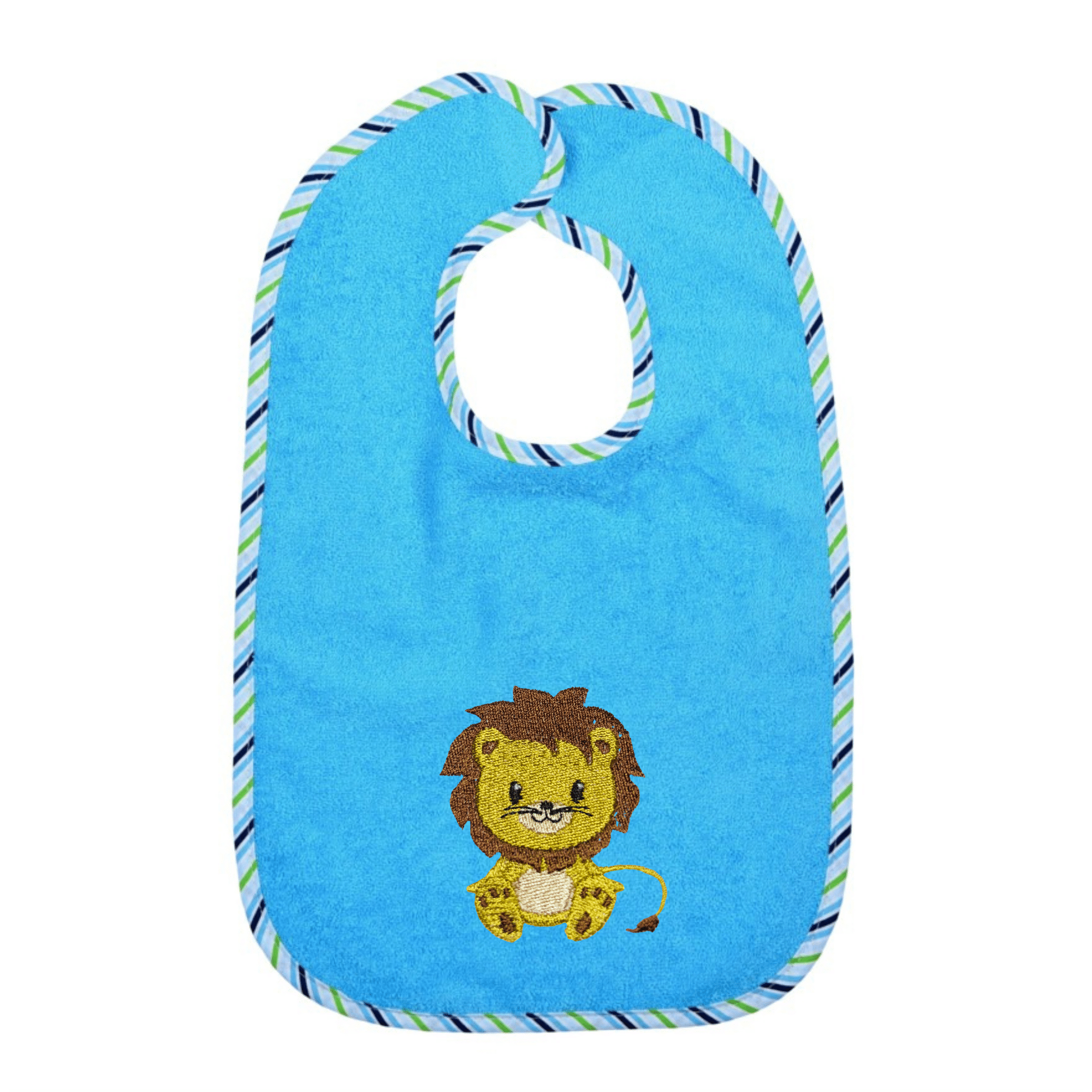 Personalisierte und bestickte Baby Lätzchen – blaues Lätzchen mit süßem Löwenmotiv