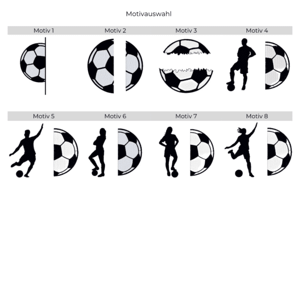 Fußballhandtuch mit Split-Motiv und Name – Übersicht aller Stickmotive für Fußballfans
