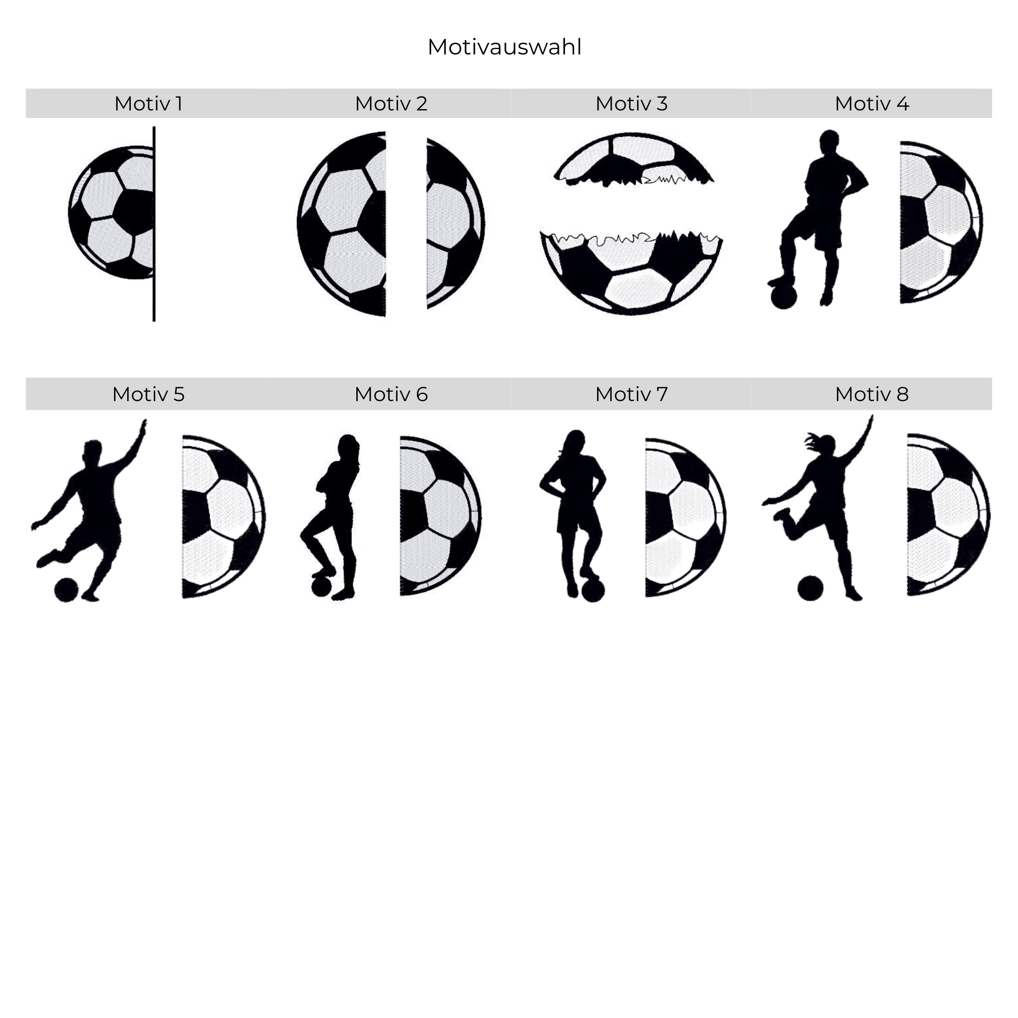 Fußballhandtuch mit Split-Motiv und Name – Übersicht aller Stickmotive für Fußballfans