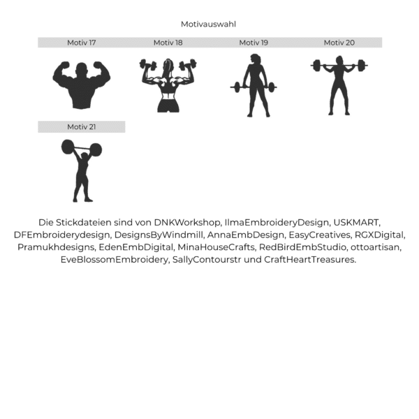 Motivauswahl Sporthandtuch mit Motiv und Name Bodybuilder und Fitness Silhouetten personalisiert bestickt