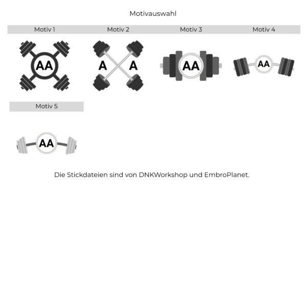 Motivauswahl für Sporthandtuch mit Monogramm und verschiedenen Hantel Designs