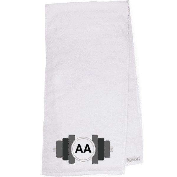 Weißes Sporthandtuch mit Motiv und Initialen AA personalisiert bestickt - Fitness Handtuch