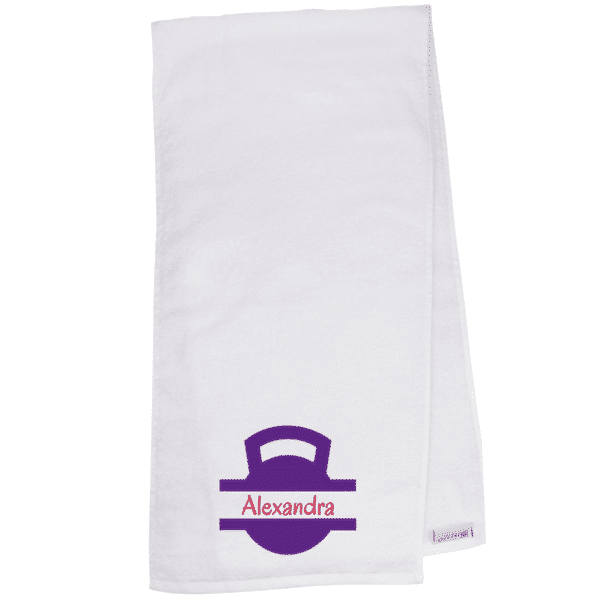 Weißes Sporthandtuch personalisiert - mit Name Alexandra und Split Motiv bestickt - Fitness Handtuch